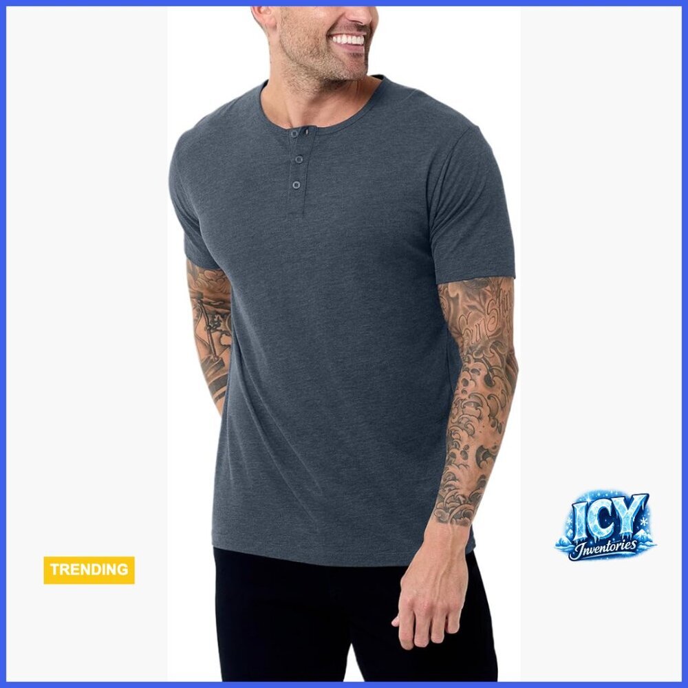 Premium Short Sleeve Henley T-Shirt, Polycotton Stretch Fabric